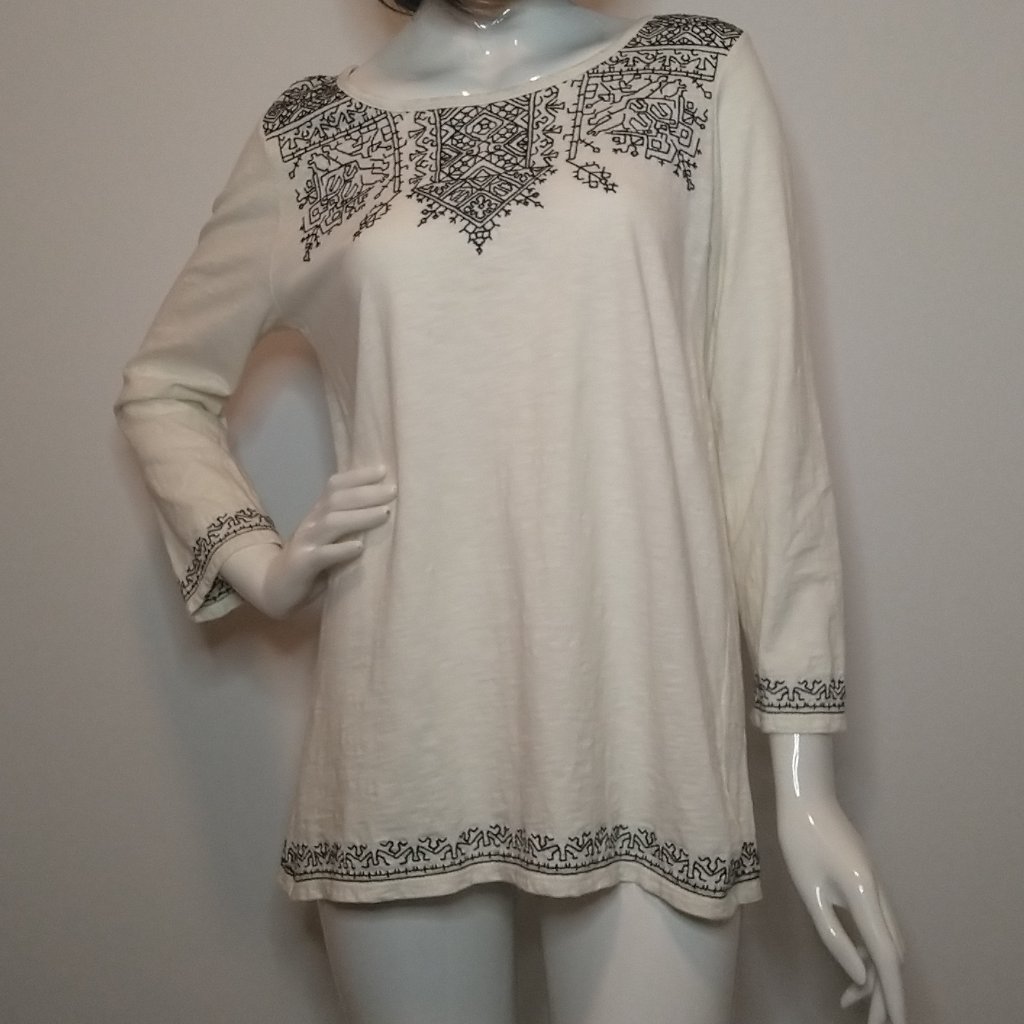 Lucky Brand Ivory And Black Embroidered Bl